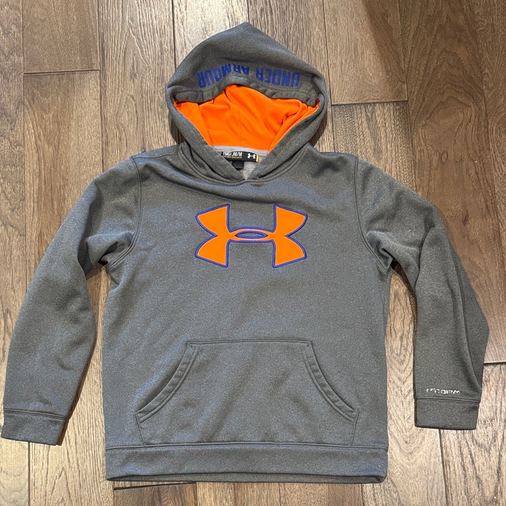 Under Armour Kids Gray Hoodie with Orange and Blue Logo